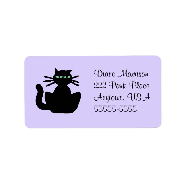 Black Cat  Lavender Large Envelope Return Address Label (Front)