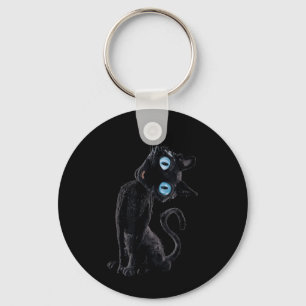 Black Cat Lazy Cute Meme Button Eyes Kitty Lovers Keychain