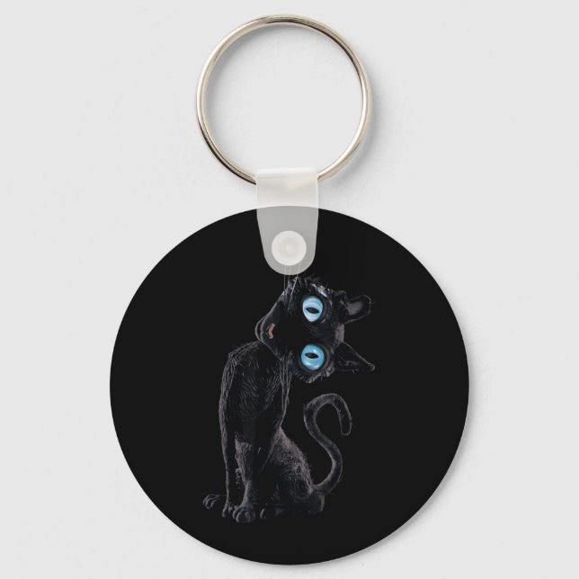 Black Cat Lazy Cute Meme Button Eyes Kitty Lovers Keychain (Front)