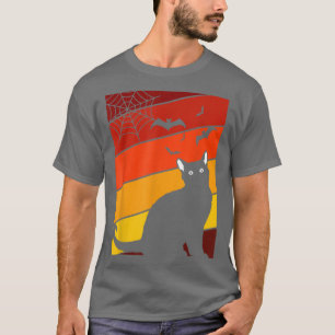 Black Cat Lazy Halloween Costume Retro Kitten Bat T-Shirt