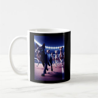 Black Cat Leading Pack Of Dogs At Dog Track Coffee Mug