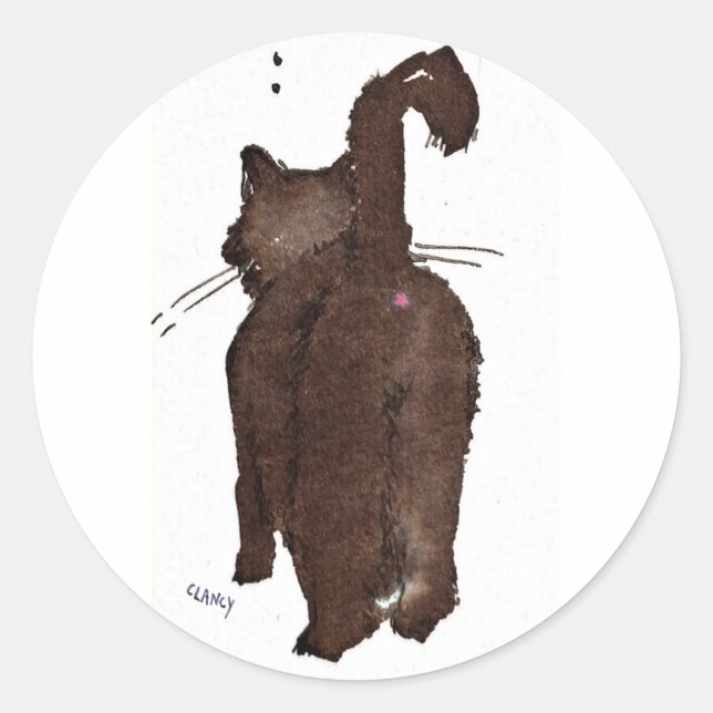 Black Cat Leaving Classic Round Sticker (Front)