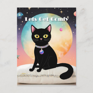 Black Cat - Lets Get Comfy Postcard