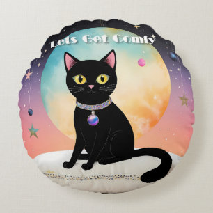 Black Cat - Lets Get Comfy Round Pillow