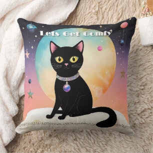 Black Cat - Lets Get Comfy Throw Pillow