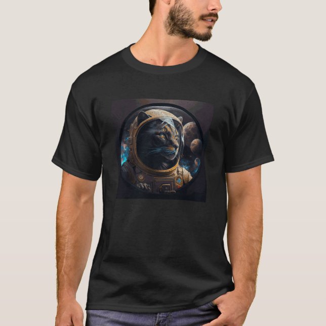 Black Cat Lion Space T-Shirt (Front)