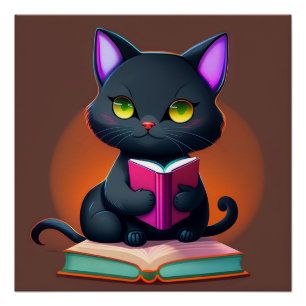 Black Cat Lire Un Poster De Livre