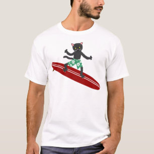 Black Cat Longboard Surfer T-Shirt
