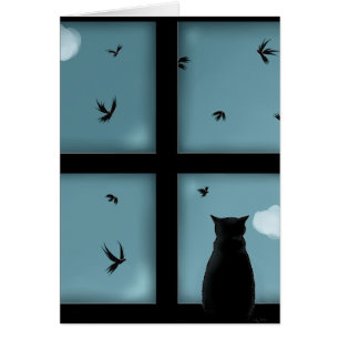 Black Cat Looking Out Window At Heaven