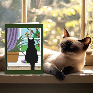Black Cat Looking Out Window Card