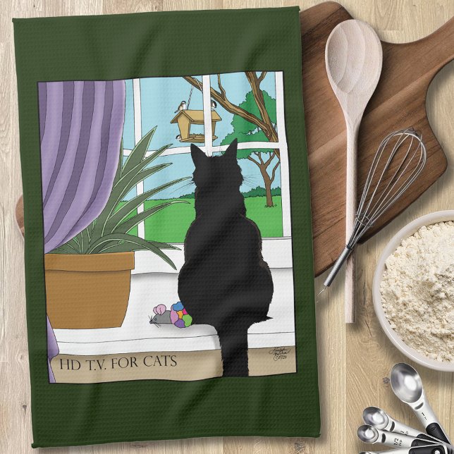 Black Cat Looking Out Window Kitchen Towel (Creator Uploaded)