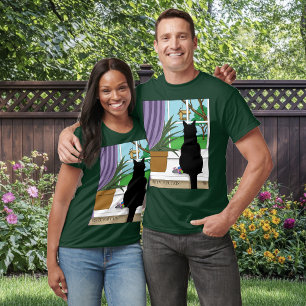 Black Cat Looking Out Window T-Shirt