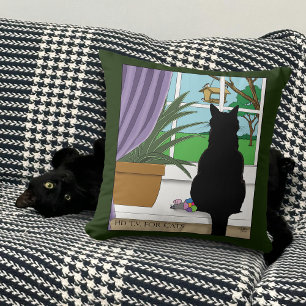 Black Cat Looking Out Window Throw Pillow