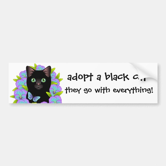 Black Cat Love Adopt a Shelter Cat! Floral Kitty Bumper Sticker (Front)