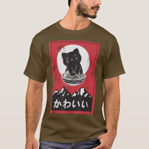 Black Cat Love Ramen Kawaii Anime Japanese Red Sun T-Shirt