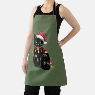 Black Cat Lover Christmas Kitten Gift Cat Mom Xmas Apron
