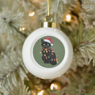 Black Cat Lover Christmas Kitten Gift Cat Mom Xmas Ceramic Ball Christmas Ornament