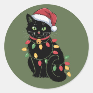 Black Cat Lover Christmas Kitten Gift Cat Mom Xmas Classic Round Sticker