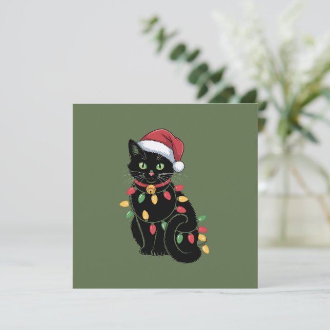 Black Cat Lover Christmas Kitten Gift Cat Mom Xmas Holiday Card (Standing Front)