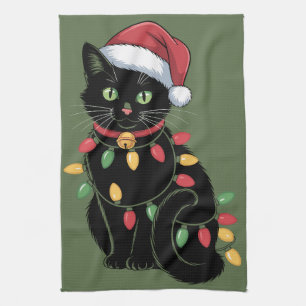 Black Cat Lover Christmas Kitten Gift Cat Mom Xmas Kitchen Towel