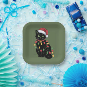 Black Cat Lover Christmas Kitten Gift Cat Mom Xmas Paper Plate