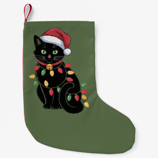 Black Cat Lover Christmas Kitten Gift Cat Mom Xmas Small Christmas Stocking (Front)