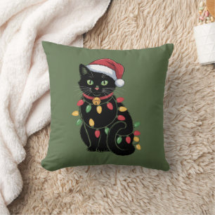 Black Cat Lover Christmas Kitten Gift Cat Mom Xmas Throw Pillow