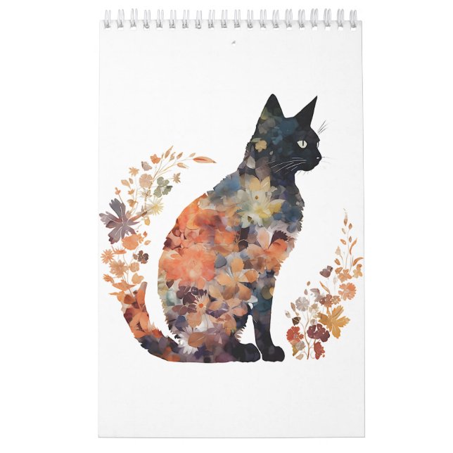 Black Cat Lover Costume Floral Flower Scary Hallow Calendar (Cover)