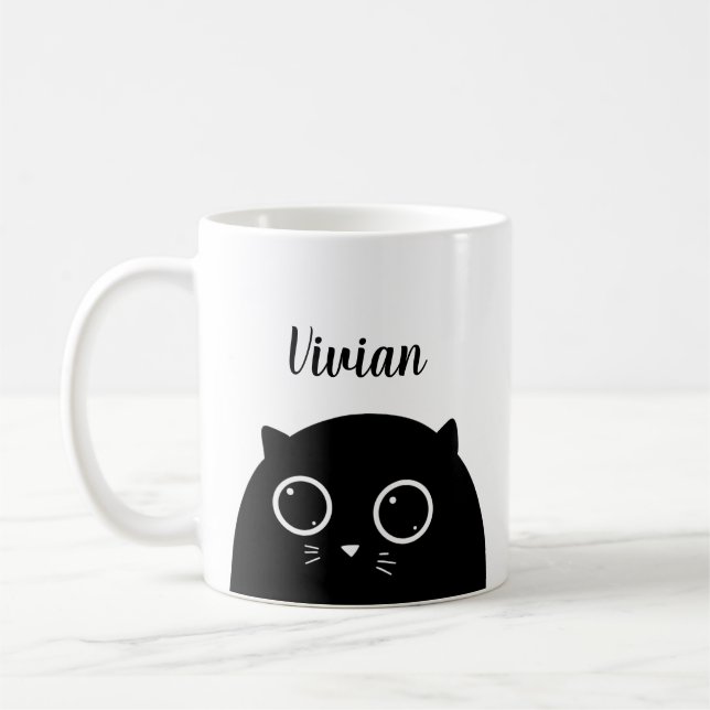Black Cat Lover Custom Name Mug (Left)
