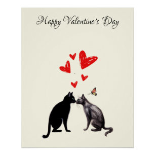 Black Cat Lover Heart Valentine's Day Poster