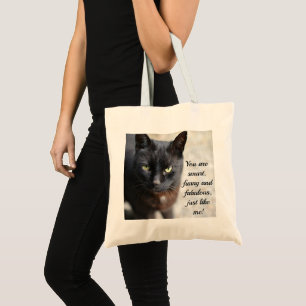 Black Cat Lover Image with Motivational Quote Tote Bag
