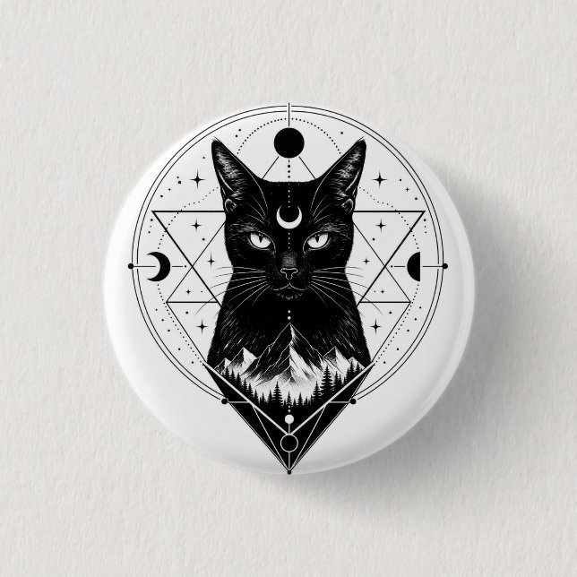 Black Cat Lover Patches. Magical Cat Patch/Badge  1 Inch Round Button (Front)