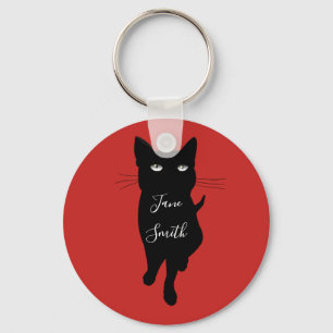 Black cat lover personalised name keychain