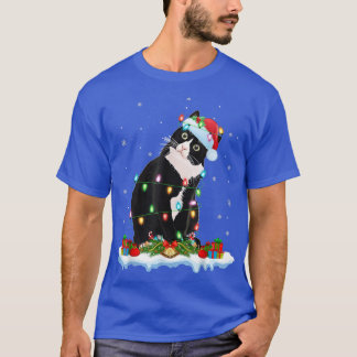 Black Cat Lover Xmas Lights Santa Black Cat Christ T-Shirt