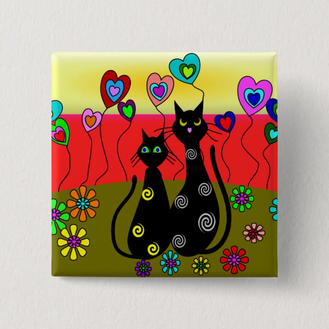 Black Cat Lovers Art Gifts 2 Inch Square Button (Front)