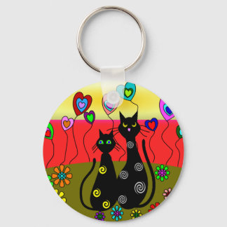 Black Cat Lovers Art Gifts Keychain