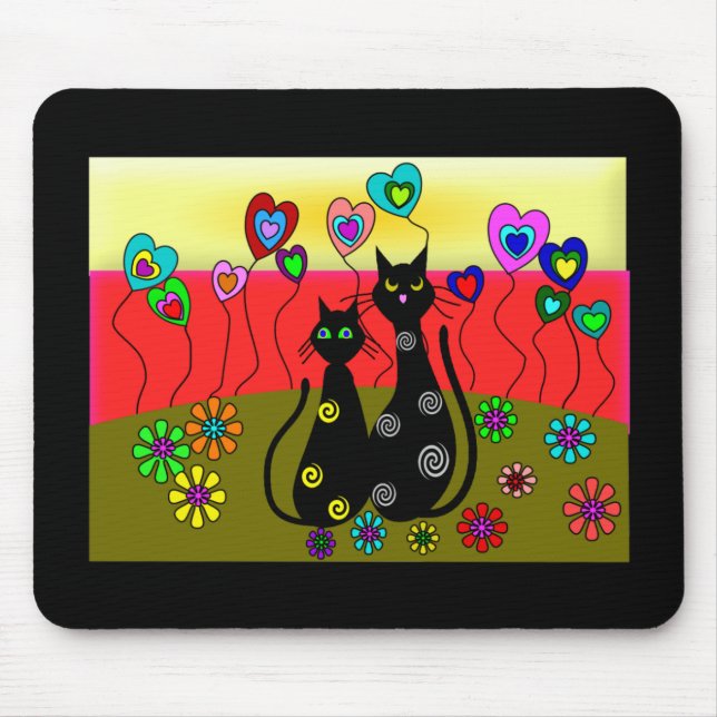 Black Cat Lovers Art Gifts Mouse Pad (Front)