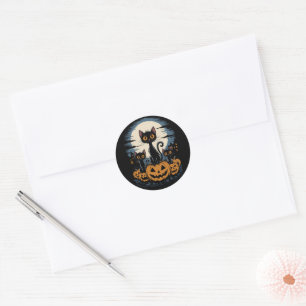 Black Cat Lovers Halloween Starry Night Van Gogh Classic Round Sticker