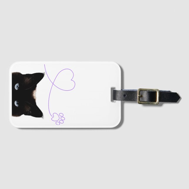 Black cat  luggage tag (Front Horizontal)