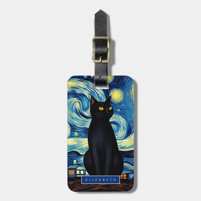 Black Cat Luggage Tags (Front Vertical)
