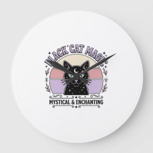 Black Cat Magic Cat Black Cat Vintage Vector Art S Large Clock