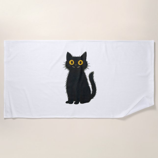 Black Cat Magic – Cute Halloween & Mystic Cat Art  Beach Towel (Front)
