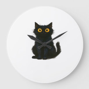 Black Cat Magic � Cute & Spooky Halloween Cat Art  Large Clock