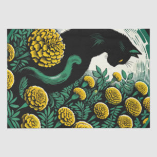 Black Cat marigold Art Black Cats Artwork Tissue Paper