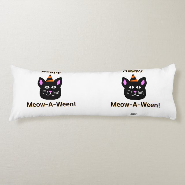 Black Cat Meow-A-Ween Body Pillow (Front)