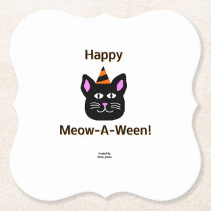 Black Cat Meow-A-Ween Bracket Paper Coaster