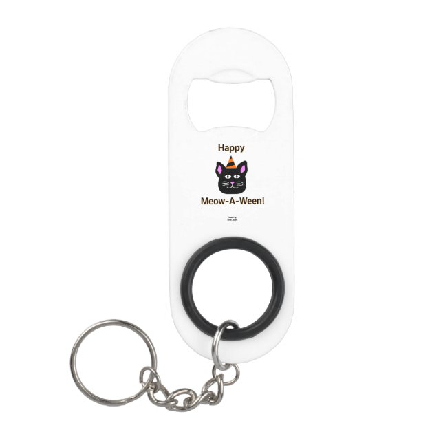 Black Cat Meow-A-Ween Keychain Bottle Opener (Front)