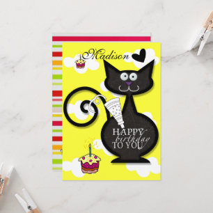 Black Cat Meow Bonne Invitation Anniversaire
