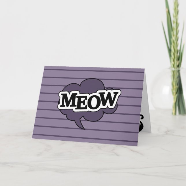 Black cat meow quote, cute halloween design holiday card (Front)