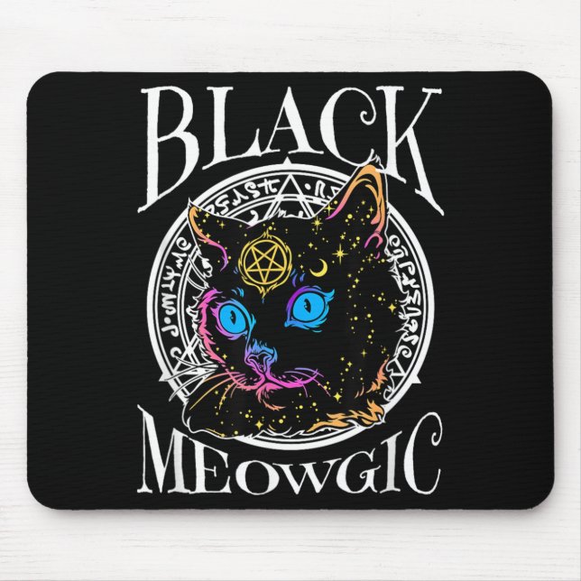 Black Cat Meowgic Halloween Witch Witchcraft Mouse Pad (Front)